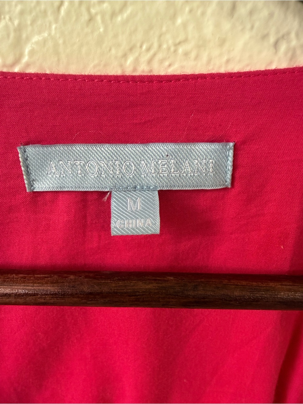 ANTONIO MELANI Linen Hot Pink Flutter Sleeve Tiered Mini Dress size M - Picture 6 of 7